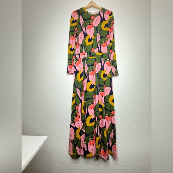 Boden vibrant women Jersey maxi Dress Highland gold pockets Floral size 8L - Picture 3 of 10